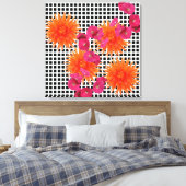 コラージュカラフル白黒オレンジピンクの花 キャンバスプリント (インサイチュ (寝室))