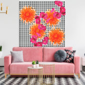 コラージュカラフル白黒オレンジピンクの花 キャンバスプリント (インサイチュ (リビング))