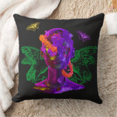 コラージュカラフル顔と蝶 クッション (ブランケット)