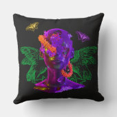 コラージュカラフル顔と蝶 クッション (裏面)