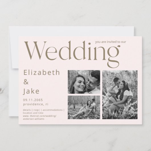 コラージュコンテンポラリーB/Wフォト赤面II結婚s 招待状 (正面)