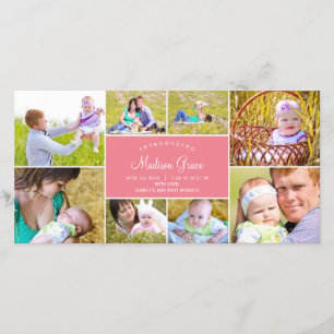 コラージュスタイリッシュ誕生のお知らせ – ピンク 案内状