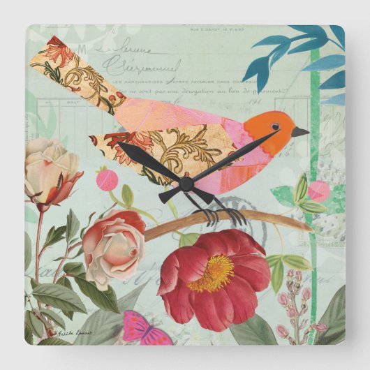 コラージュスタイルソンバード スクエア壁時計 (正面)