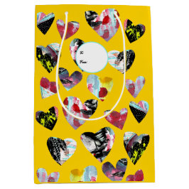 コラージュパーソナライズされたハート ミディアムペーパーバッグ