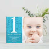 コラージュファースト誕生日招待状 – ブルー 招待状 (スタンド正面)