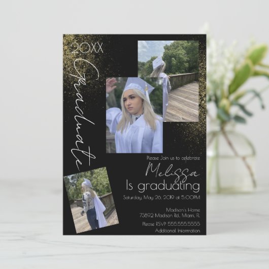 コラージュフェイクグリッター大学高等学校卒業 招待状 (スタンド正面)