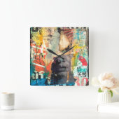 コラージュヘッド スクエア壁時計 (ホーム)