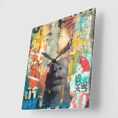 コラージュヘッド スクエア壁時計 (傾斜)