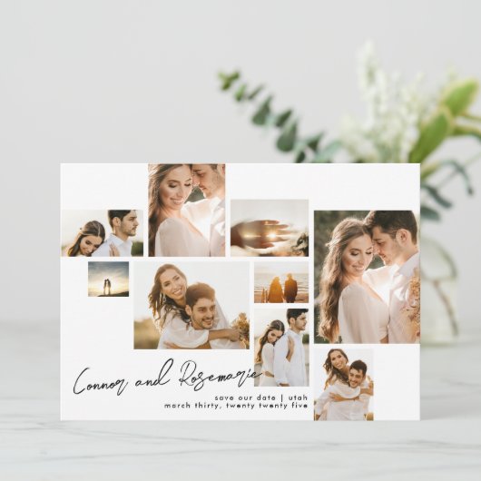 コラージュモダンカスタマイズ可能なQrコード数々の写真 セーブザデート (スタンド正面)