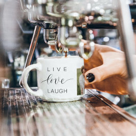 コラージュモダンカップルの写真とライブラブ笑いギフト エスプレッソカップ