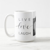 コラージュモダンカップルの写真とライブラブ笑いギフト コーヒーマグカップ (左)