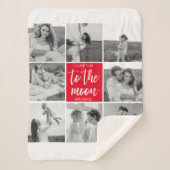 コラージュモダンカップルの写真と月への引用文 シェルパブランケット (正面)