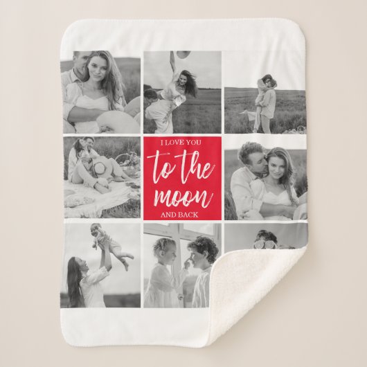 コラージュモダンカップルの写真と月への引用文 シェルパブランケット (正面)