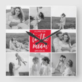 コラージュモダンカップルの写真と月への引用文 スクエア壁時計 (正面)