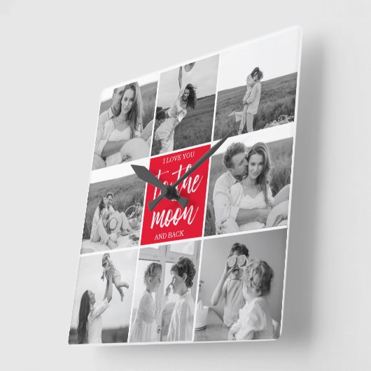 コラージュモダンカップルの写真と月への引用文 スクエア壁時計 (傾斜)