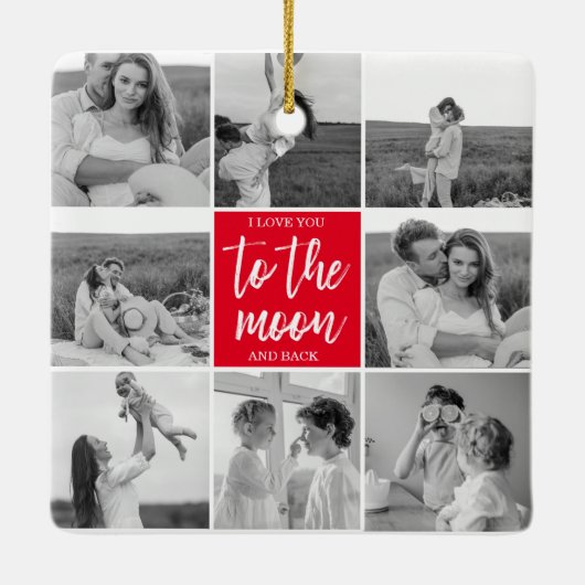 コラージュモダンカップルの写真と月への引用文 セラミックオーナメント (裏面)
