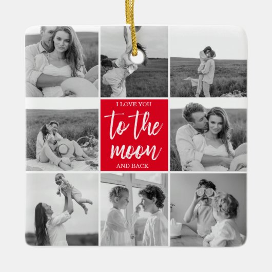 コラージュモダンカップルの写真と月への引用文 セラミックオーナメント (正面)