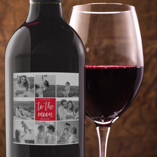 コラージュモダンカップルの写真と月への引用文 ワインラベル