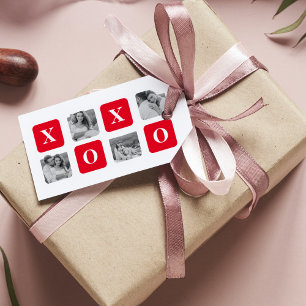 コラージュモダンカップル写真と赤XOXO ギフトタグ