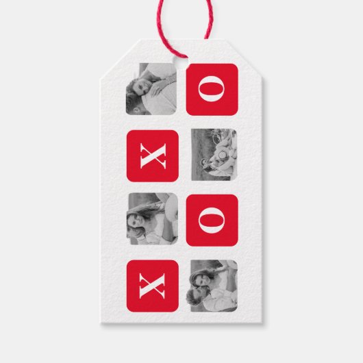 コラージュモダンカップル写真と赤XOXO ギフトタグ (正面)