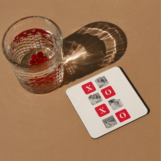 コラージュモダンカップル写真と赤XOXO スクエアペーパーコースター