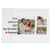 コラージュモダンカップル写真ロマンチック引用文 ラージペーパーバッグ (裏面)