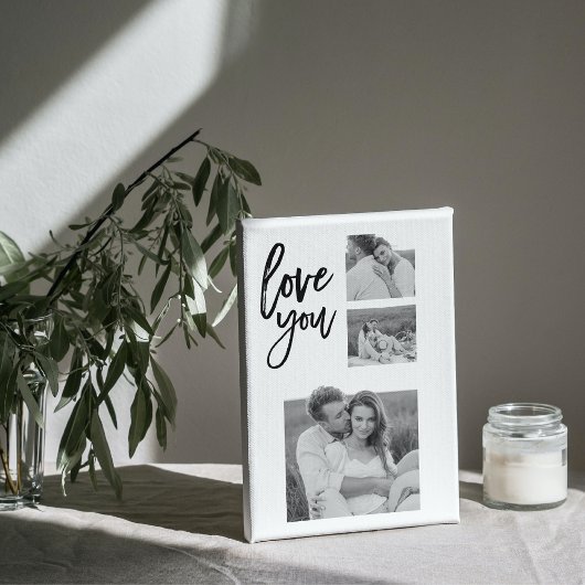 コラージュモダンカップル写真&ラブユー美しいギフト キャンバスプリント