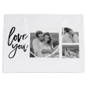 コラージュモダンカップル写真&ラブユー美しいギフト ラージペーパーバッグ (正面)