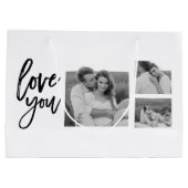 コラージュモダンカップル写真&ラブユー美しいギフト ラージペーパーバッグ (裏面)