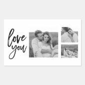 コラージュモダンカップル写真&ラブユー美しいギフト 長方形シール (正面)