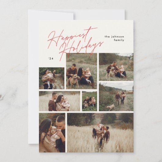 コラージュモダンクリスマスレッド8写真Happiest シーズンカード (正面)