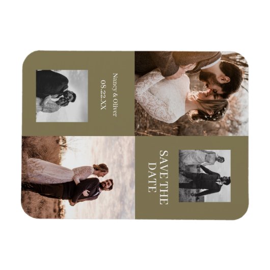 コラージュモダンシンプルフォト日付を保存結婚する マグネット (横)