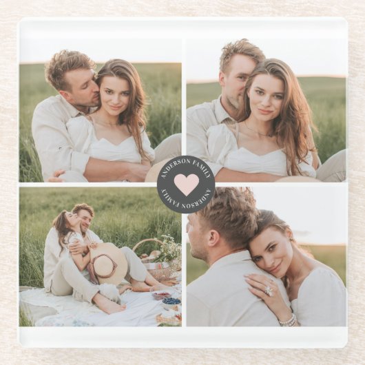 コラージュモダンファパーソナライズされたミリ写真ギフト ガラスコースター (正面)