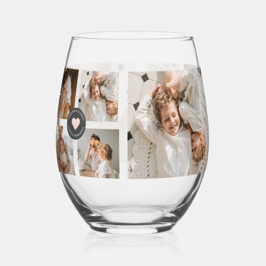 コラージュモダンファパーソナライズされたミリ写真ギフト ステムなしワイングラス (裏面)