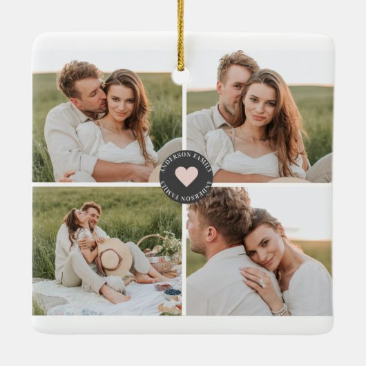 コラージュモダンファパーソナライズされたミリ写真ギフト セラミックオーナメント (裏面)