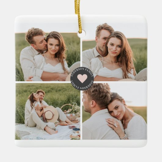 コラージュモダンファパーソナライズされたミリ写真ギフト セラミックオーナメント (正面)