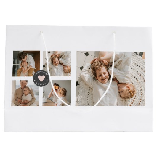 コラージュモダンファパーソナライズされたミリ写真ギフト ラージペーパーバッグ (裏面)