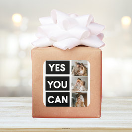 コラージュモダンファミリー写真とモチベーション引用文 スクエアシール