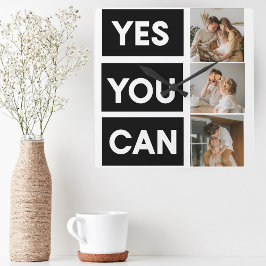 コラージュモダンファミリー写真とモチベーション引用文 スクエア壁時計