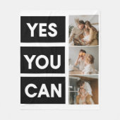 コラージュモダンファミリー写真とモチベーション引用文 フリースブランケット (正面)