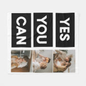 コラージュモダンファミリー写真とモチベーション引用文 フリースブランケット (正面(横))