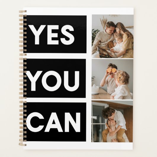 コラージュモダンファミリー写真とモチベーション引用文 プランナー手帳 (正面)