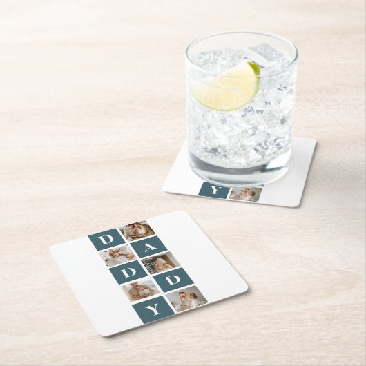 コラージュモダンファーザーズフォト&グリーンダディーギフト スクエアペーパーコースター (インサイチュ)