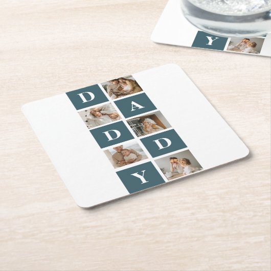 コラージュモダンファーザーズフォト&グリーンダディーギフト スクエアペーパーコースター (アングル)