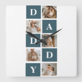 コラージュモダンファーザーズフォト&グリーンダディーギフト スクエア壁時計 (正面)