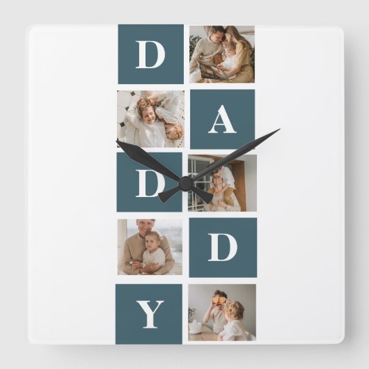コラージュモダンファーザーズフォト&グリーンダディーギフト スクエア壁時計 (正面)