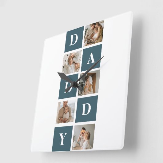 コラージュモダンファーザーズフォト&グリーンダディーギフト スクエア壁時計 (傾斜)