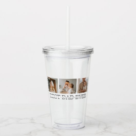 コラージュモダンフォトとグレーの最高のパパの贈り物 アクリルタンブラー (正面)