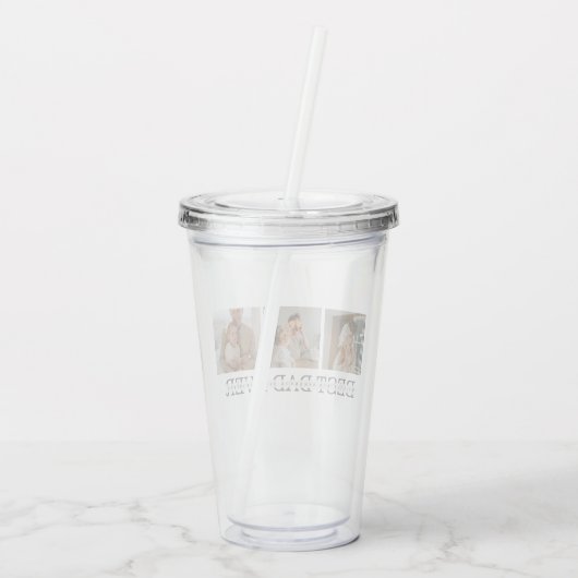 コラージュモダンフォトとグレーの最高のパパの贈り物 アクリルタンブラー (裏面)