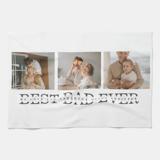 コラージュモダンフォトとグレーの最高のパパの贈り物 キッチンタオル (横)
